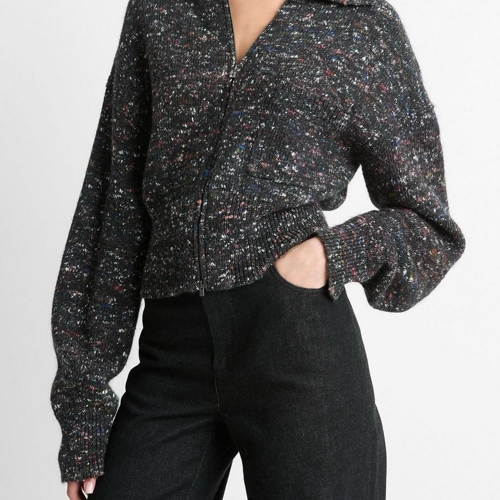 Vince Donegal Wool & Silk Knit Zip-Front Jacket